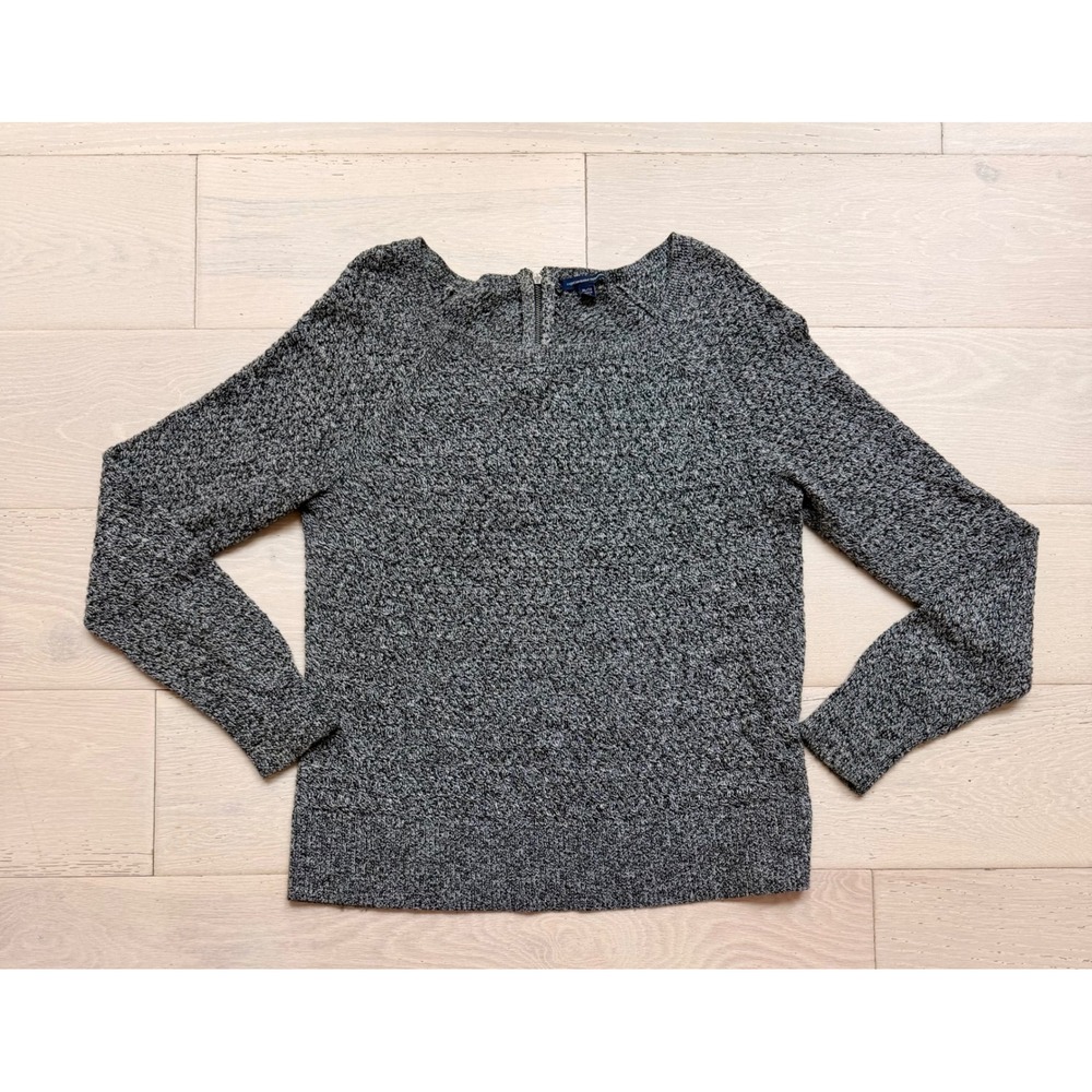 American Eagle Marled Knit Sweater Womens XL Gray Back Zip Pullover Cozy